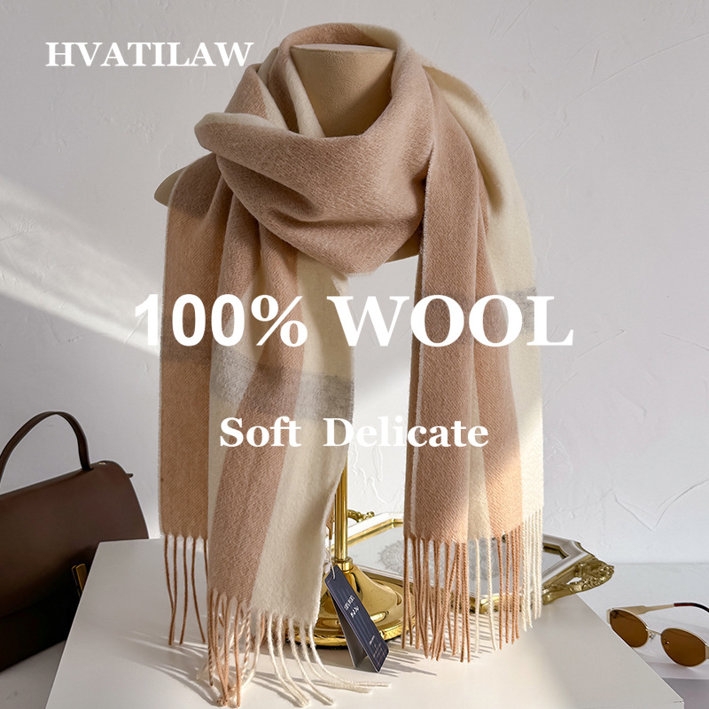 100% Wool Checked Scarf Women  - Wool Scarf Men 评论和价格
