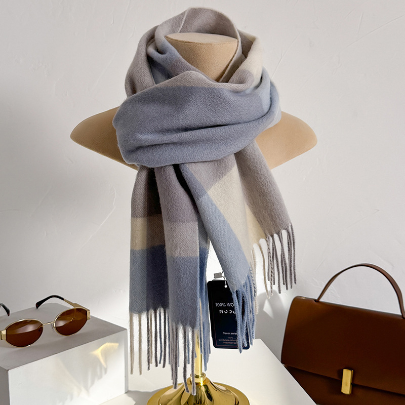 100% Wool Checked Scarf Women  - Wool Scarf Men 评论和价格