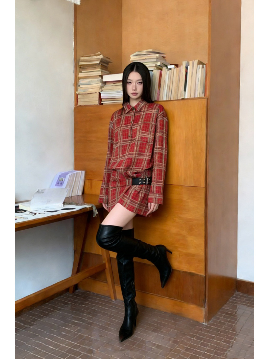 Punk Plaid Flannel Shirt Dress - Flannel Shirt Lined 评论和价格