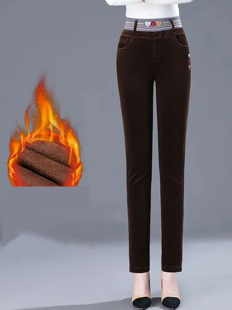 Winter Thicken Plush Lined Pen - Corduroy Pant Warm 评论和价格